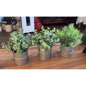 New Small Fake Plants in Farmhouse Galvanized Metal Pots 3 Pack Potted Artific